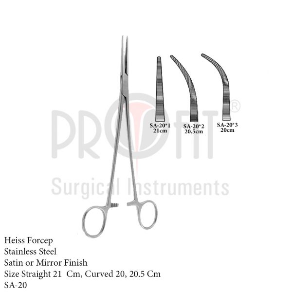 Heiss Forcep Straight Size 21 Cm, Curved 20, 20.5 Cm